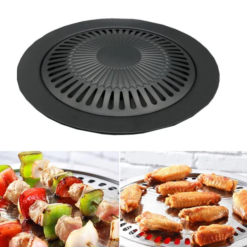 Grill Pan, BBQ Plate, Korean Style Stovetop Nonstick Indoor Outdoor  Smokeless BBQ Cast Pan ( size : 31.5 cm x 31.5 cm x 3 cm )
