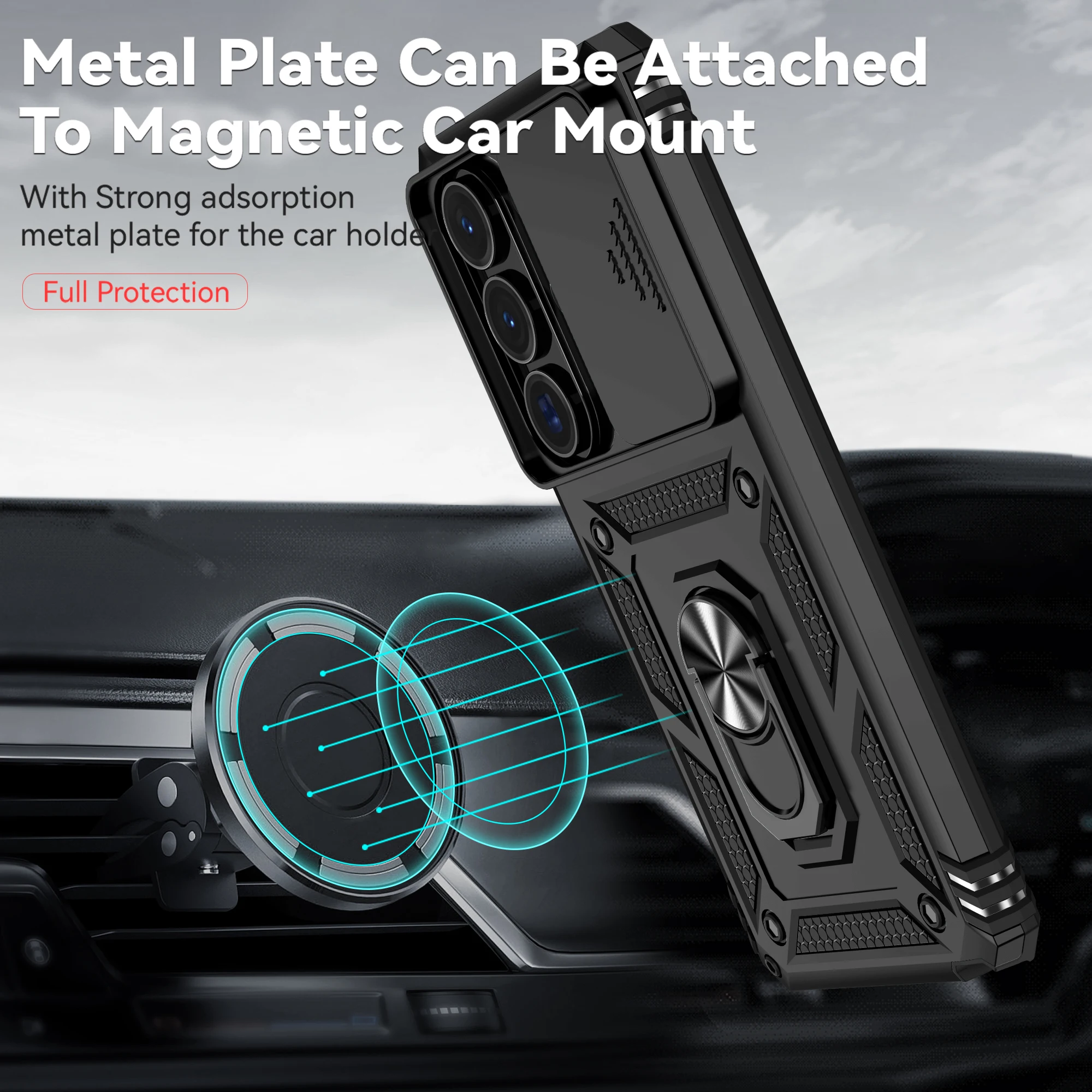 Rotating Slide Lens Military Grade Armor Phone Case Cover