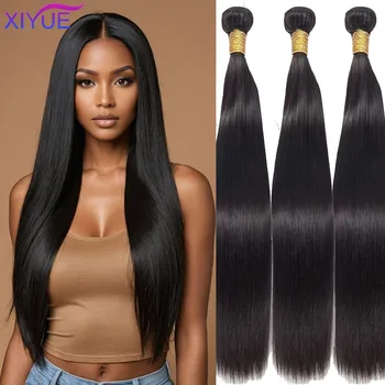 XIYUE synthetic Straight Hair Brazilian Straight Weave Bundles Natural Black Bundles Remy Hair Double Weft Bulk Braiding Hair 1