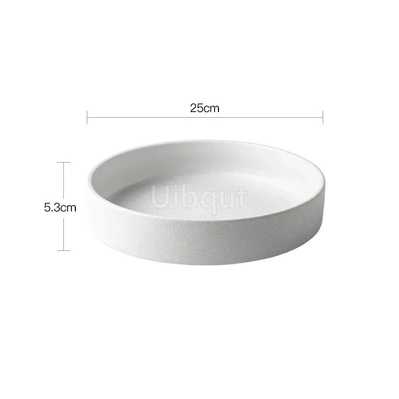 Simple black and white deep soup plate Western dish round dish salad plates frosted ceramic large baked plate household dishes