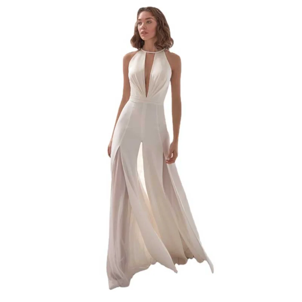 

Women's Casual Trousers Deep Sexy Backless V Halter Neck Jumpsuits