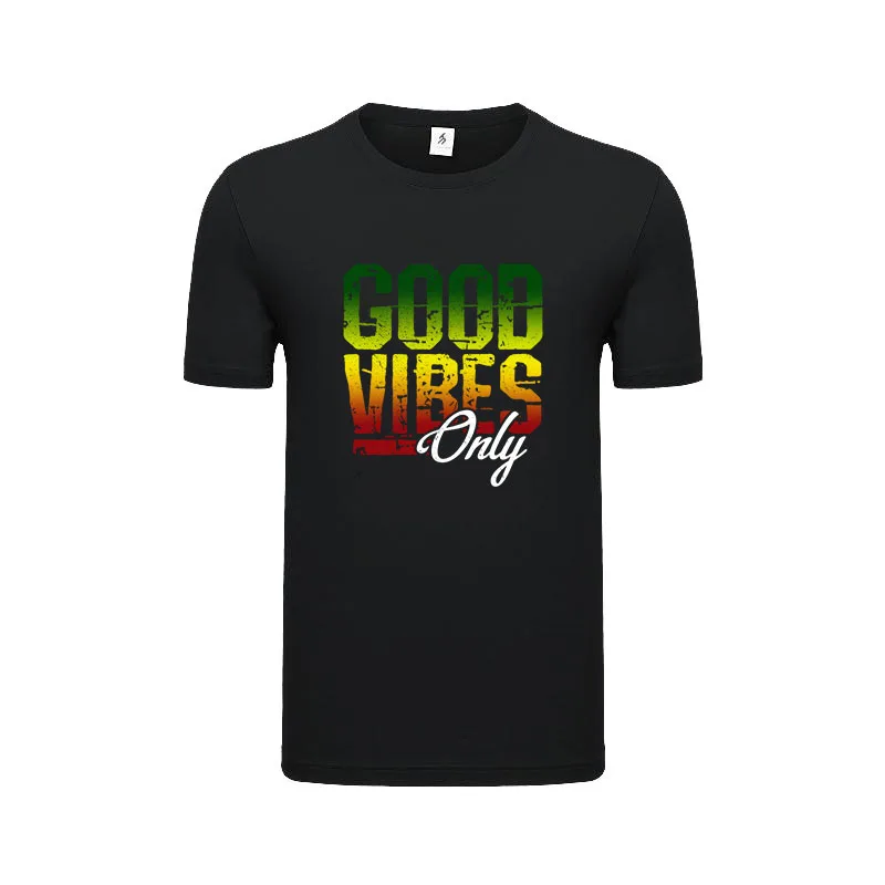 

Good Vibes Only Reggae Music Rasta Design Unisex T-Shirt Summer Street Fashion Gradual Color Graphic Pure Cotton Breathable Tee