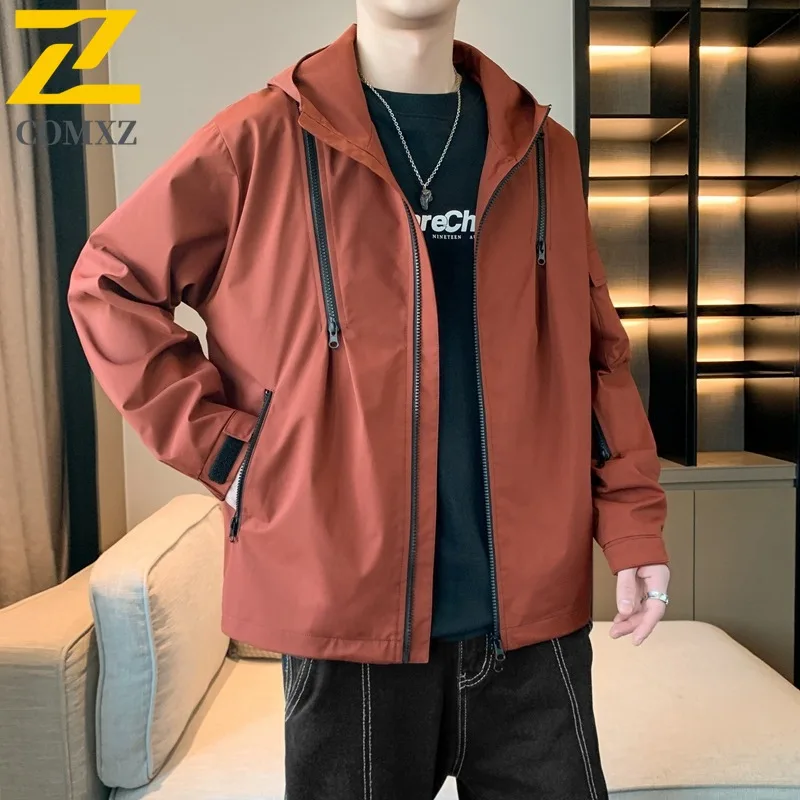 COMXZ Rainproof Coat Windproof Waterproof Lightweight Outdoor Travel Work Biker Jacket Climbing Scratch Resistant Mens Outerwear