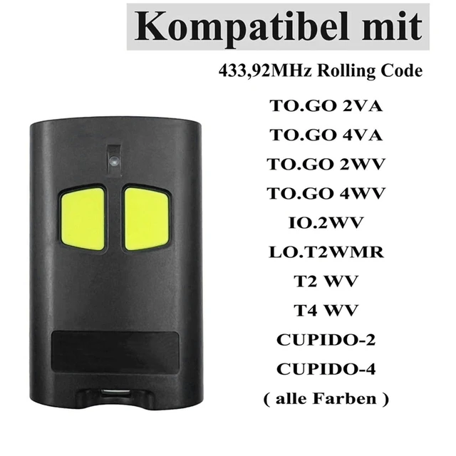2Pcs 433Mhz Handheld Remote Control For Beninca To Go 2WV 4VA 4VA 4VA Rolling Code Garage Remote Control Transmitter 3
