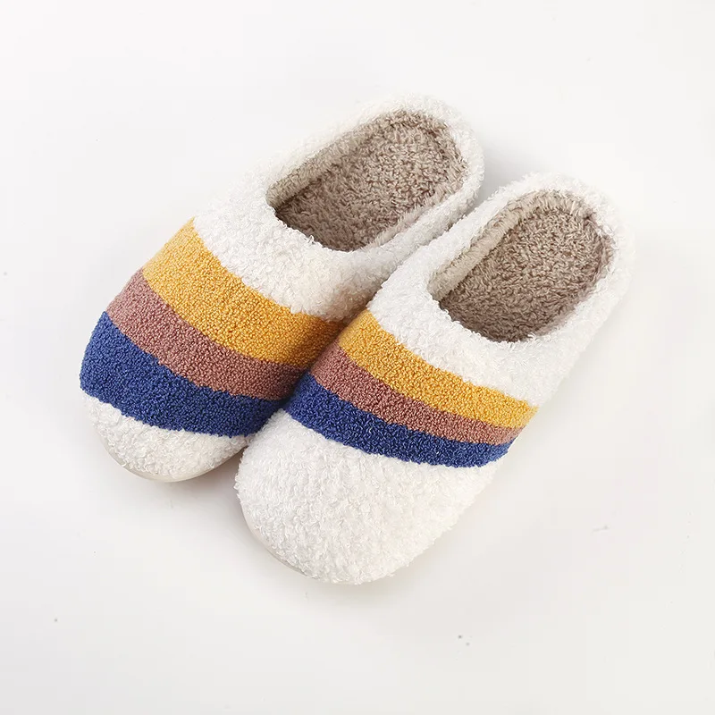 

New Colorful Three Contrast Warm Slippers New Year and Winter Couples Home Slippers Thickened Soft Sole Anti Slip Slippers