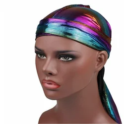 New Unisex Laser Imitation Silk  Long Tail Pirate Hat Baotou Hat Hip Hop Cloak Hat  Summer Bicycle Cycling Headbands Bonnets