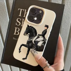 Noble Rider on Black Horse - Realistic & Elegant Design Phone Case - iPhone 15 Plus (White - SMTWQ112152)