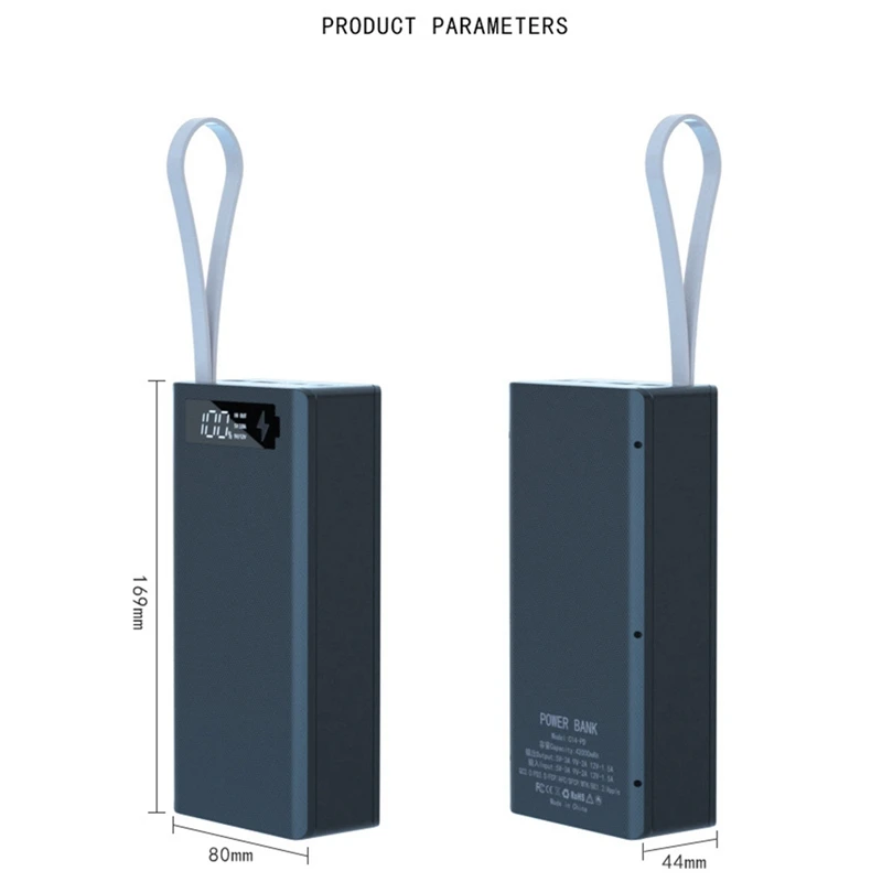 스마트 폰 충전용 분리형 배터리 뱅크 케이스, USB 배터리 충전 보관함, LED 조명 포함, 14X18650