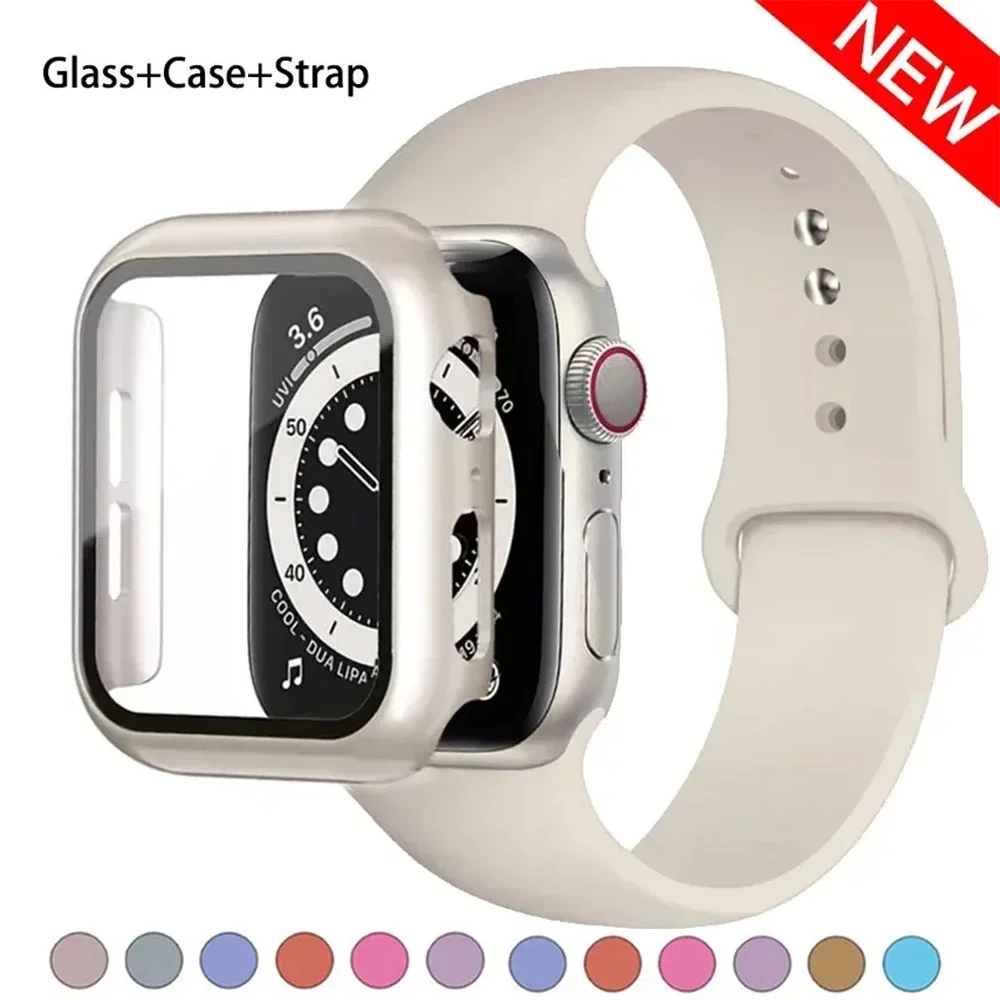 Silicone Watch Band with Case and Glass Screen Protector