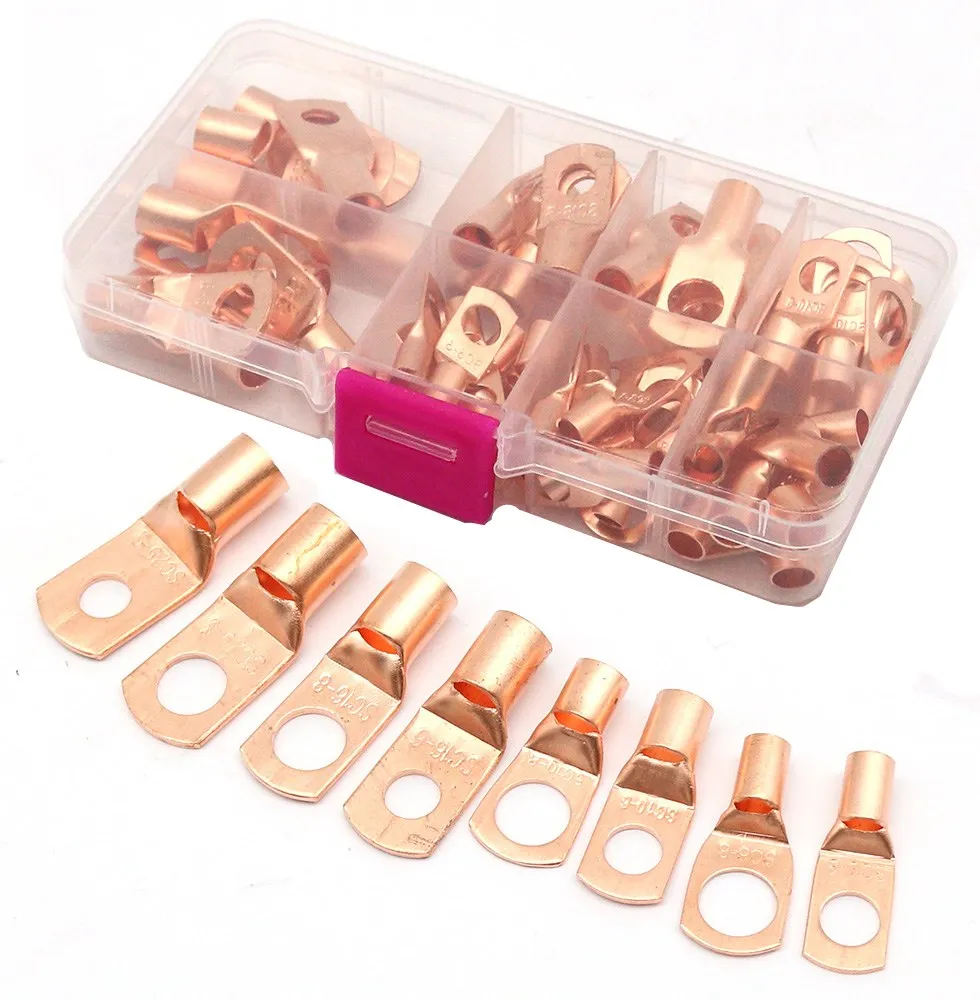 60pcs/box Electrical Wire Ring Connectors Assorted Car Copper Tube Lug Battery Starter Cable Welding Crimp Terminals Kit