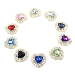 New 25*26mm 10pcs Peach Heart Alloy Pearl Rhinestone Acrylic Gift Box Clothing Decorative Buckle DIY Jewelry Accessories