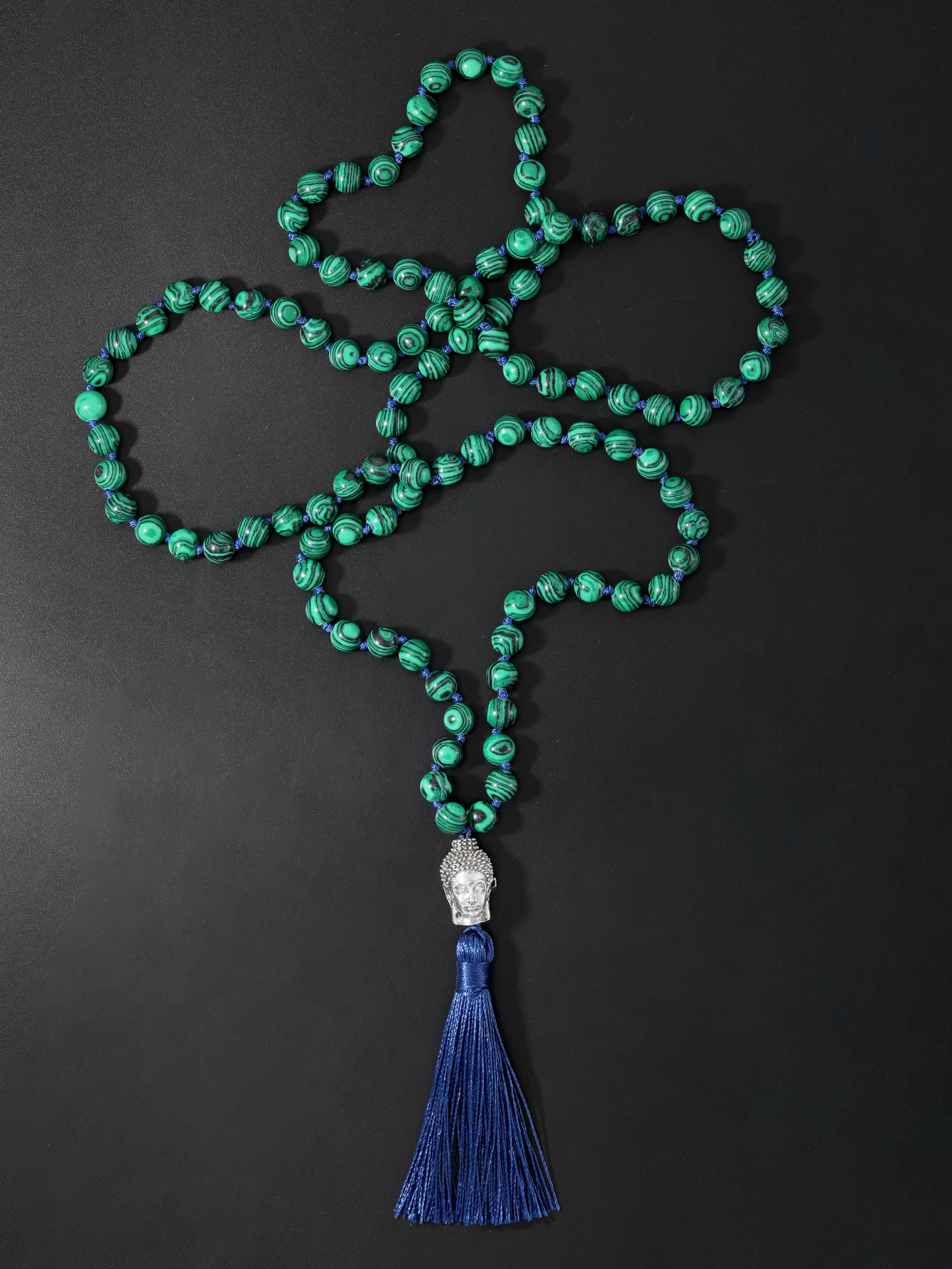 

OAIITE 8mm 108mala Pearl Green Peacock Stone Necklace Women knot-tied three-way Necklace Men Yoga Meditation Energy Stone