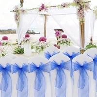 Newest Organza Chair Sashes Knot Bands Chair Bows for For Wedding Party Banquet Event Country Wedding Chair Decoration 100-10PCS 5