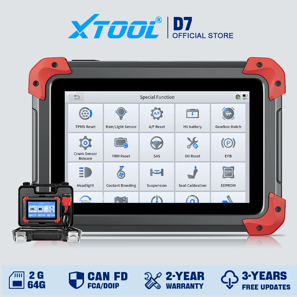 Herramienta de Diagnóstico Automotriz XTOOL D7 V2.0, Codificación ECU, Escáner Automotriz para Todos los Sistemas, Control Bidireccional, 39 Servicios, CANFD, DOIP, FCA