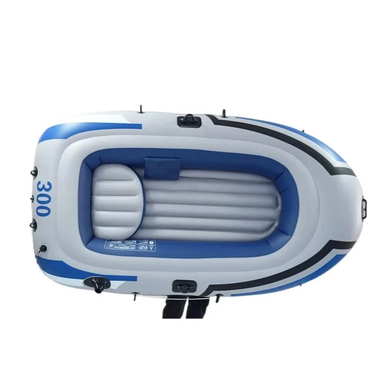 Barca gonfiabile per kayak per 2-4 persone, canoa per zattera in PVC resistente per pesca, rafting, sport acquatici, blu bianco e giallo - immagine 2