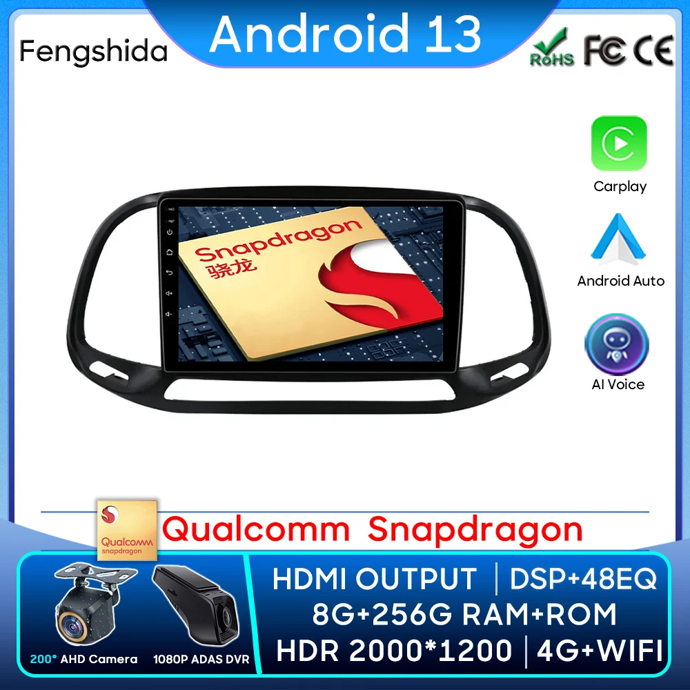 

Автомагнитола для Fiat Doblo 2015 -2019, автомагнитола Carplay с GPS-навигацией, Android, стерео видео с Wi-Fi и экраном, 2din, камера, BT устройство