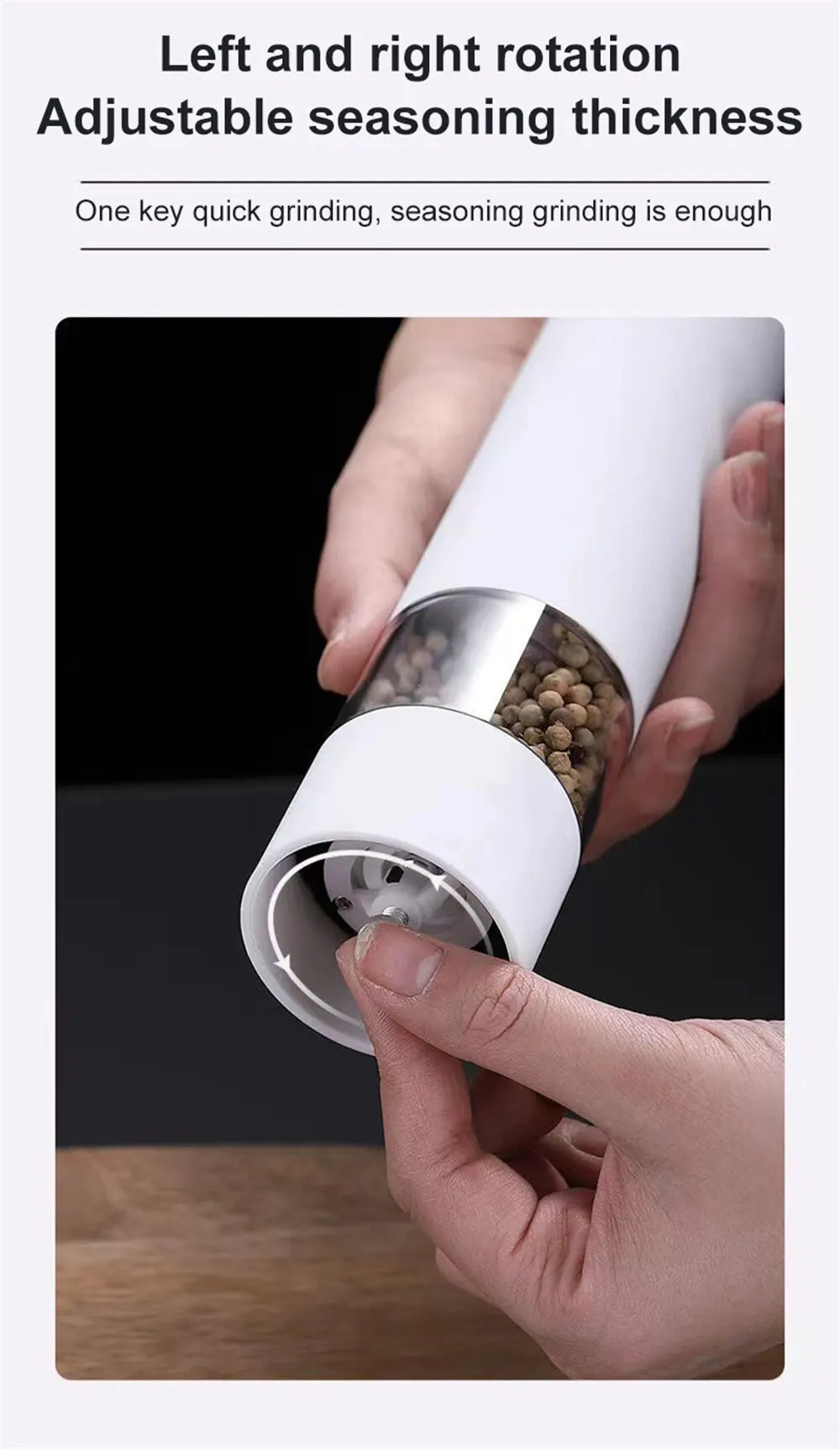 Description Picture 4 of itemElectric Automatic Mill Pepper And Salt Grinder With LED Light Adjustable Coarseness Spice Grinder Kitchen Cooking Tool