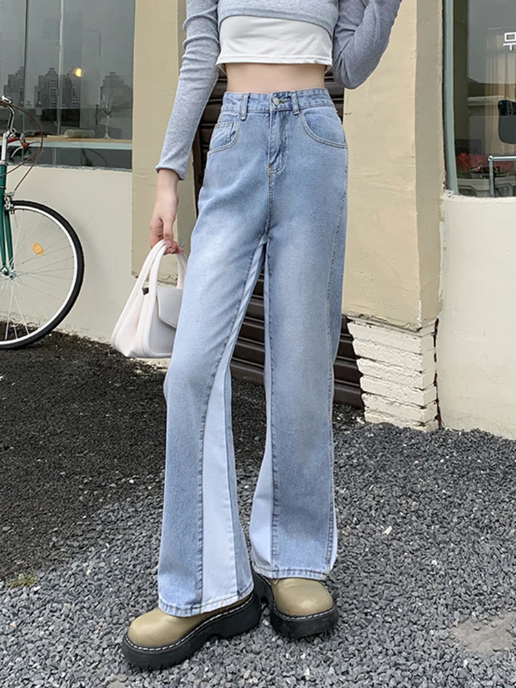 American Vintage Wide Leg Jeans Pocket Stitching Straight Denim Pants Women y2k Streetwear Casual Trousers Harajuku Mom Jeans