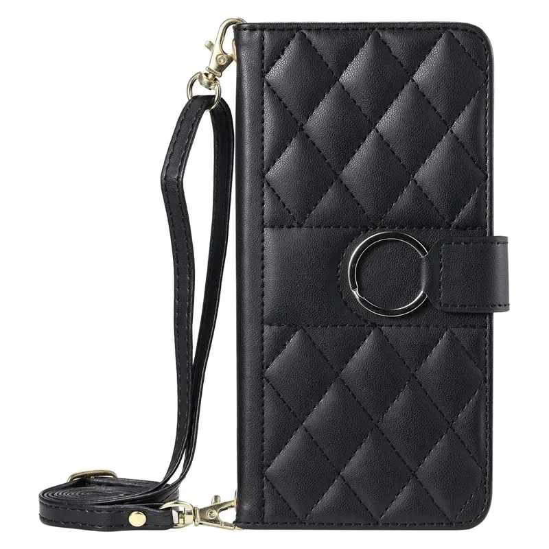 Elegant Long Hanging Rope PU Leather Flip Wallet Phone Case Cover