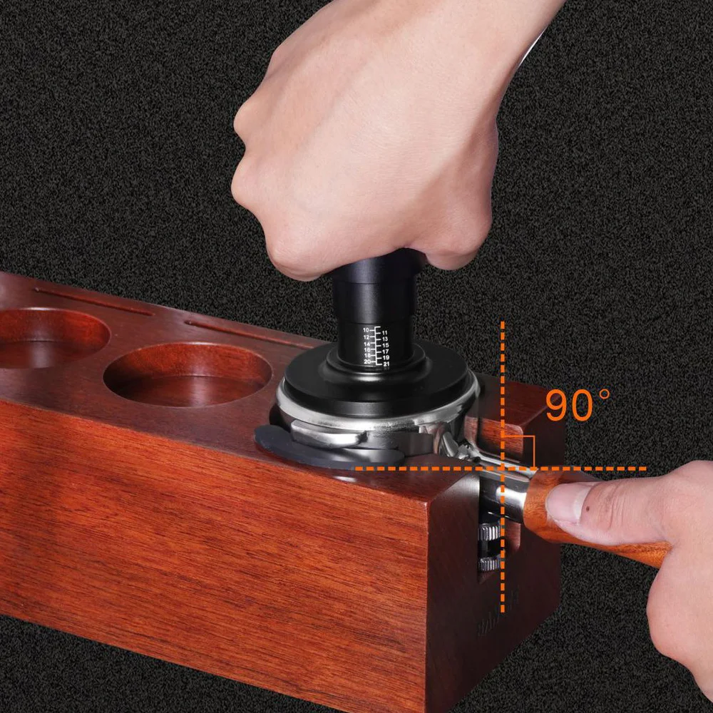 Tasseur à café 2 en 1 en acier inoxydable Black King Kong 304 avec outil WDT réglable, recommande une échelle claire, outils de barista, expresso