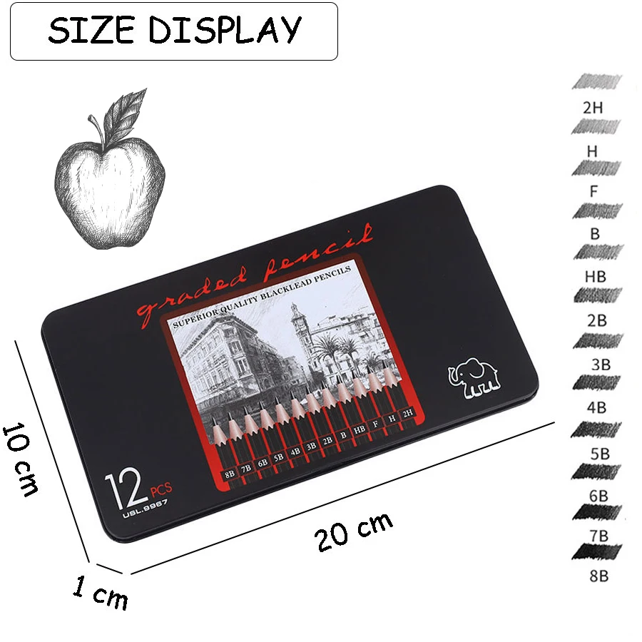 طقم أقلام رسم احترافي ، أقلام جرافيت 6H-14B ، 12 ق...