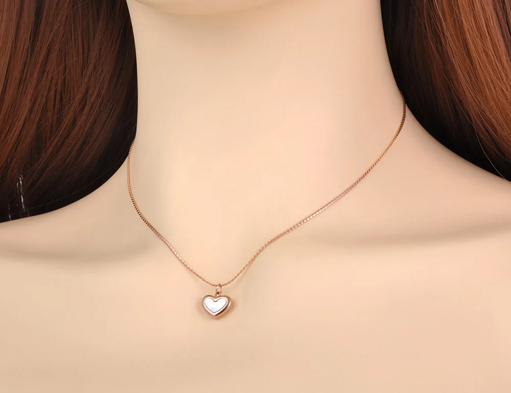 JeeMango Titan-Edelstahl-Herz-Charm-Anhänger-Halsketten, Schmuck, modische Bohemia-Halskette mit weißer Muschel für Frauen, N20261 – Detail 6