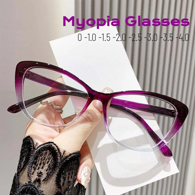 2025, modische Myopie-Brille für Damen, Katzenauge, Nahsichtbrille, verschreibungspflichtig, Anti-Blaulicht-Computerbrille – 1,0 bis -4,0