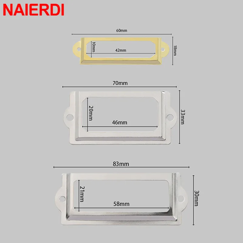 NAIERDI 10PCS 골동품 황동 금속 캐비닛 서랍 레이블 당겨 프레임 이름 카드 홀더 캐비닛 서랍 상자 케이스 손잡이 가구 손잡이