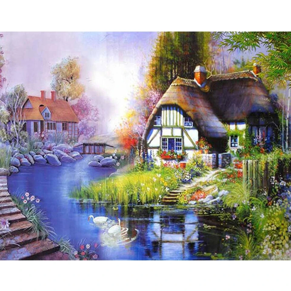 5D AB Diamond Painting Landscape Garden House Square Diamond Embroidery Set Diamond Mosaic Art Picture Home Decoration Gift 