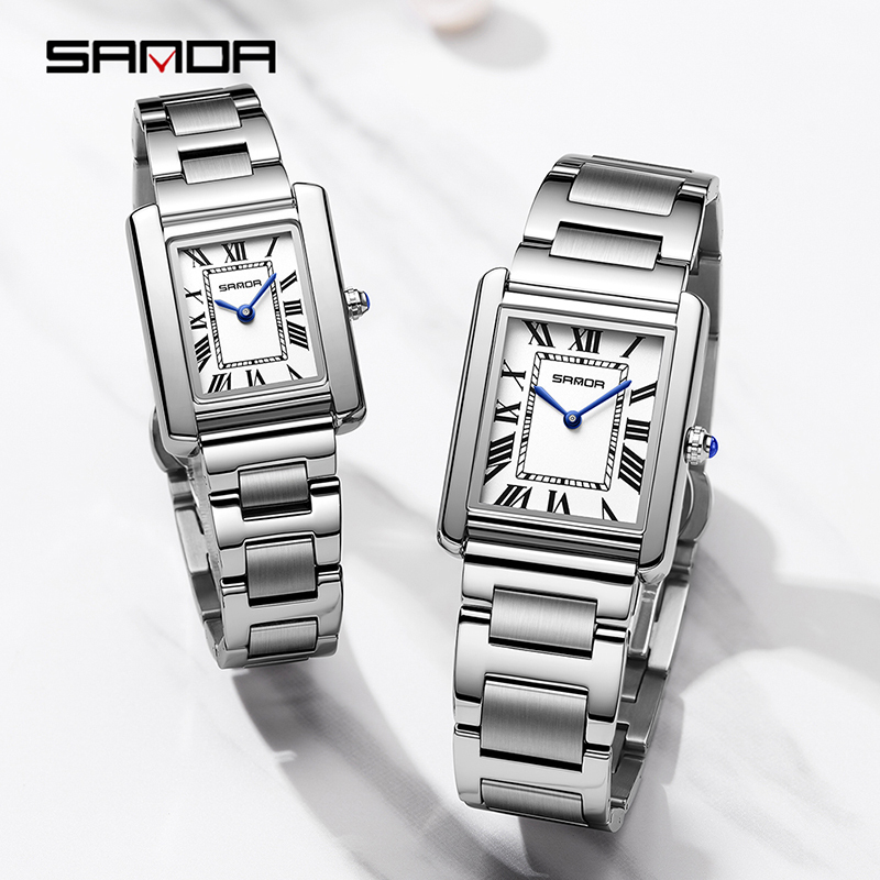 SANDA Men Quartz Watch Waterproof Casual Fashion Couple Watch Wear Resistant Stainless Strap Square Dial Design Women Lover Gift