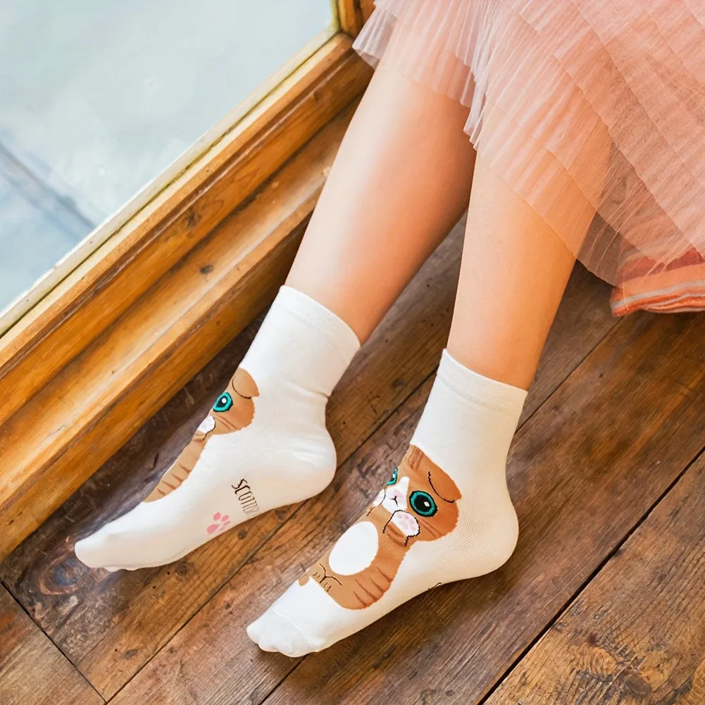 5 Paar Niedliche Cartoon-Katzen Knöchelsocken für Damen und Mädchen, Weiche Atmungsaktive Lässige Kurze Socken mit Tiermuster für den Alltag – Detail 5