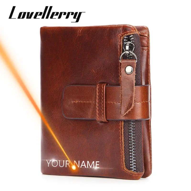 2022 Short Men Wallets 100 Genuine Leather Name Engraving Photo Holder