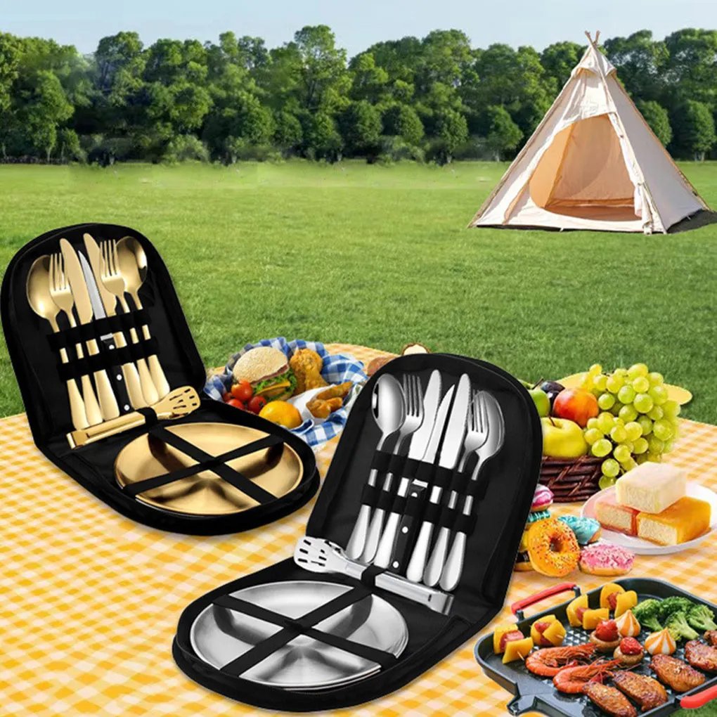 

10 Pieces Set Stainless Steel Camping Cutlery Portable Fork Spoon