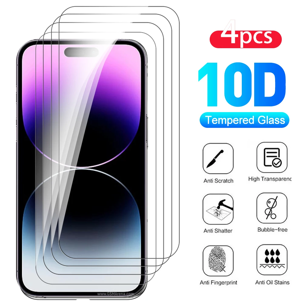 4PCSTemperedGlassCaseForiPhone14ProMaxProtectiveGlassOn