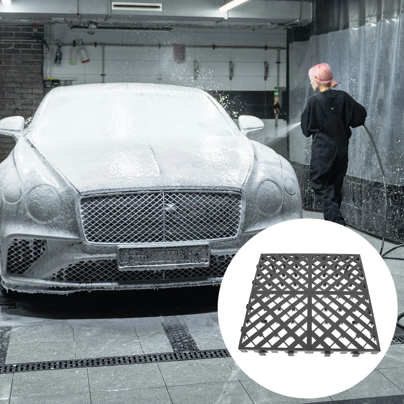 Heavy-Duty Interlocking Car Wash Grid Mat Non-Slip Floor Tile Mats for Car Auto Detailing Shops Effective Drainage