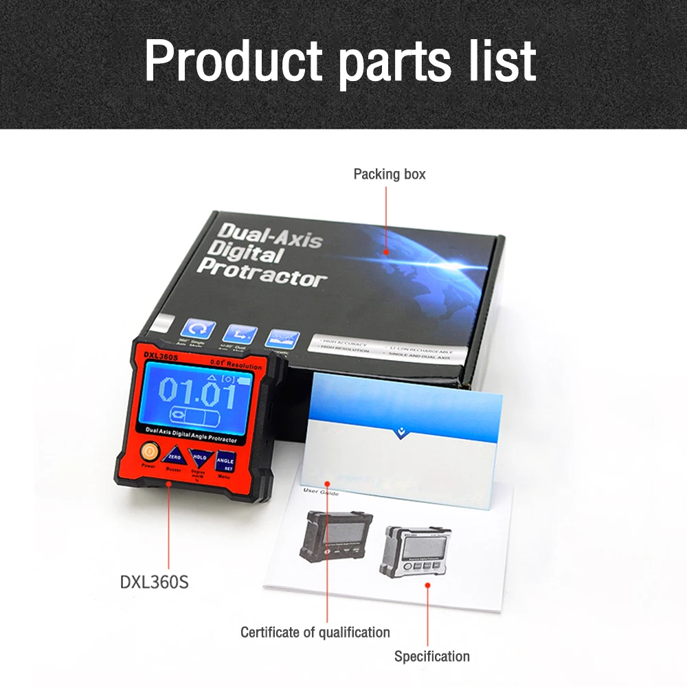 DXL360 DXL360S Dual Axis Angle Protractor Inclinometer Digital Angle Meter Level Gauge Diagnostic Tool with 5 Side Magnetic Base 6