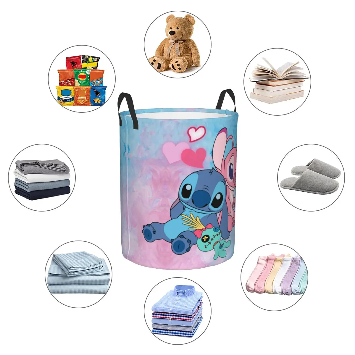 Custom Stitch Angel Laundry Hamper Large Clothes Storage Basket Disney Anime Toy Bin Organizer for Kids 5
