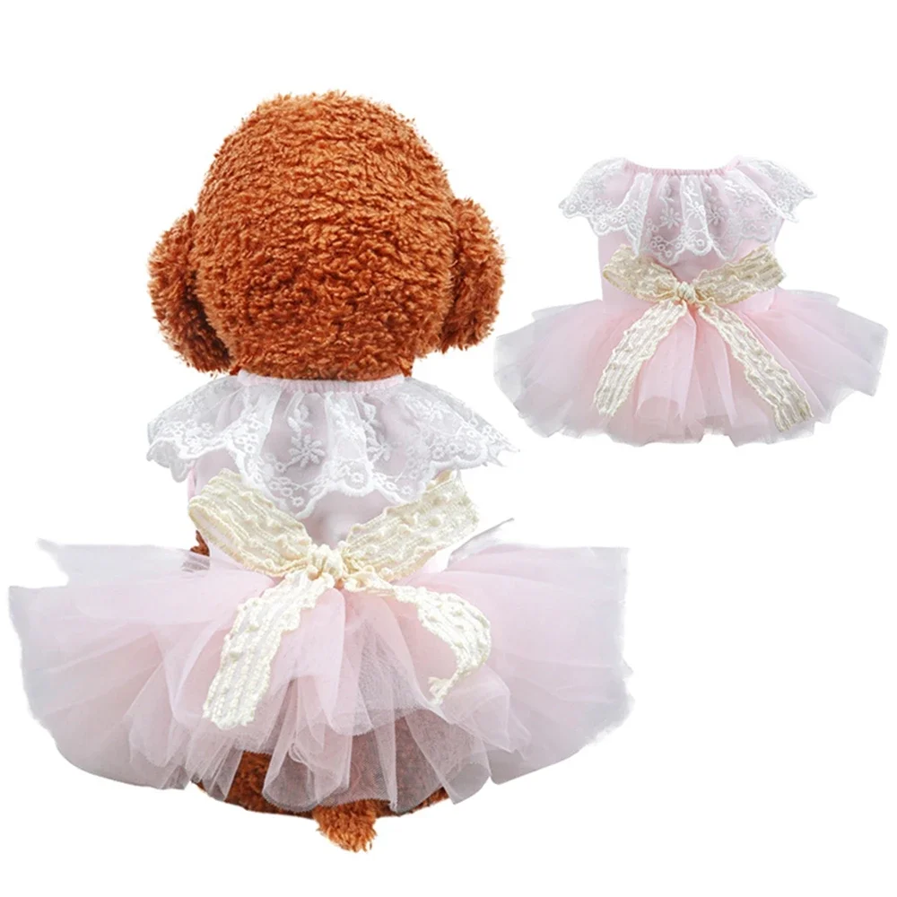 ‌Summer Pet Princess Dress - Lightweight Tulle & Lace Tutu Skirt for Small Dogs, Breathable Puppy Fashion for Parties (Pink)