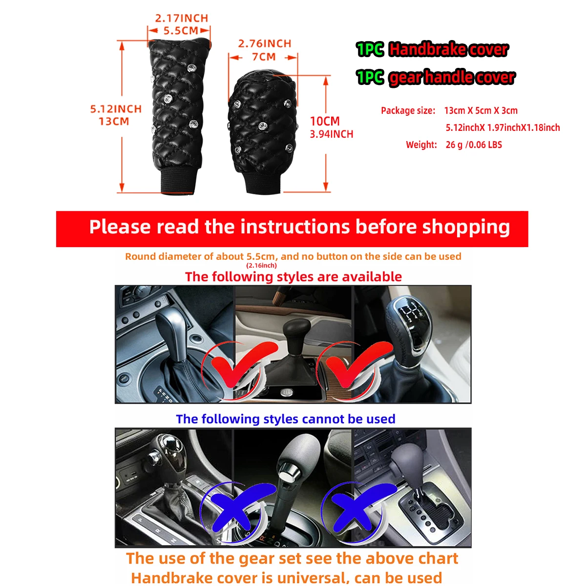 2 Sets Diamond-set Bling Artificial Sheepskin Stereo Embroidery Car Handbrake Set Gear Set Manual Gear Automotive Supplies