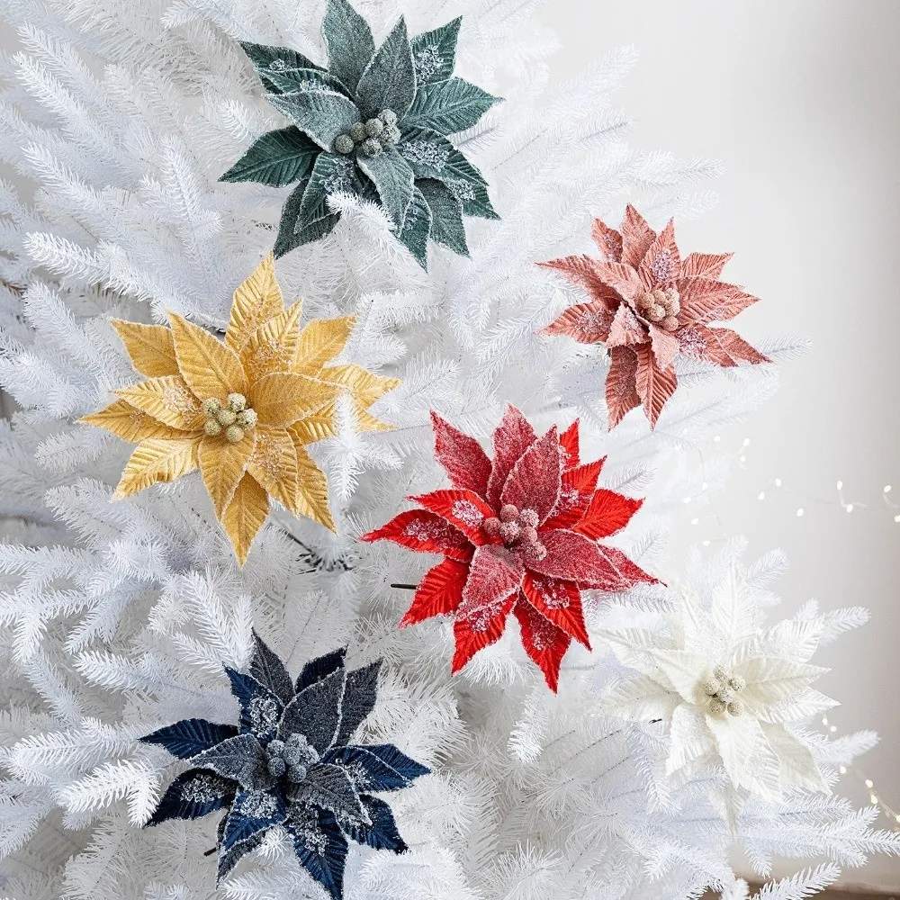 Faux Velvet Artificial Xmas Flower Large Size Vibrant Colors Festive Glitter Flower High-grade Merry Christmas