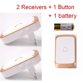 Wireless Doorbell,Plug-in Receiver,Waterproof Transmitter button ,Wireless Call bell EU Plug AC 110-240V For Home,Office,Hotel 1