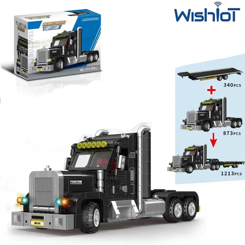 MOC 트럭 헤드 소형 빌딩 블록 엔지니어링 시리즈 트럭 세미 트레일러 트랙터 유닛 조립 자동차 모델 브릭 소년 장난감 선물