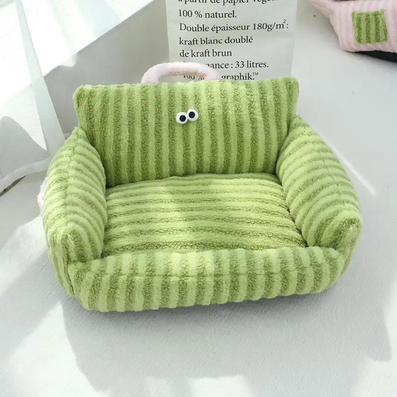 thumbnail image 1 of Cama para perros de ojos grandes de otoño e invierno, cama para gatos, diseño de sofá a rayas, cama para mascotas macarrón, cama ajustable, cama pequeña y mediana, 1 of 4