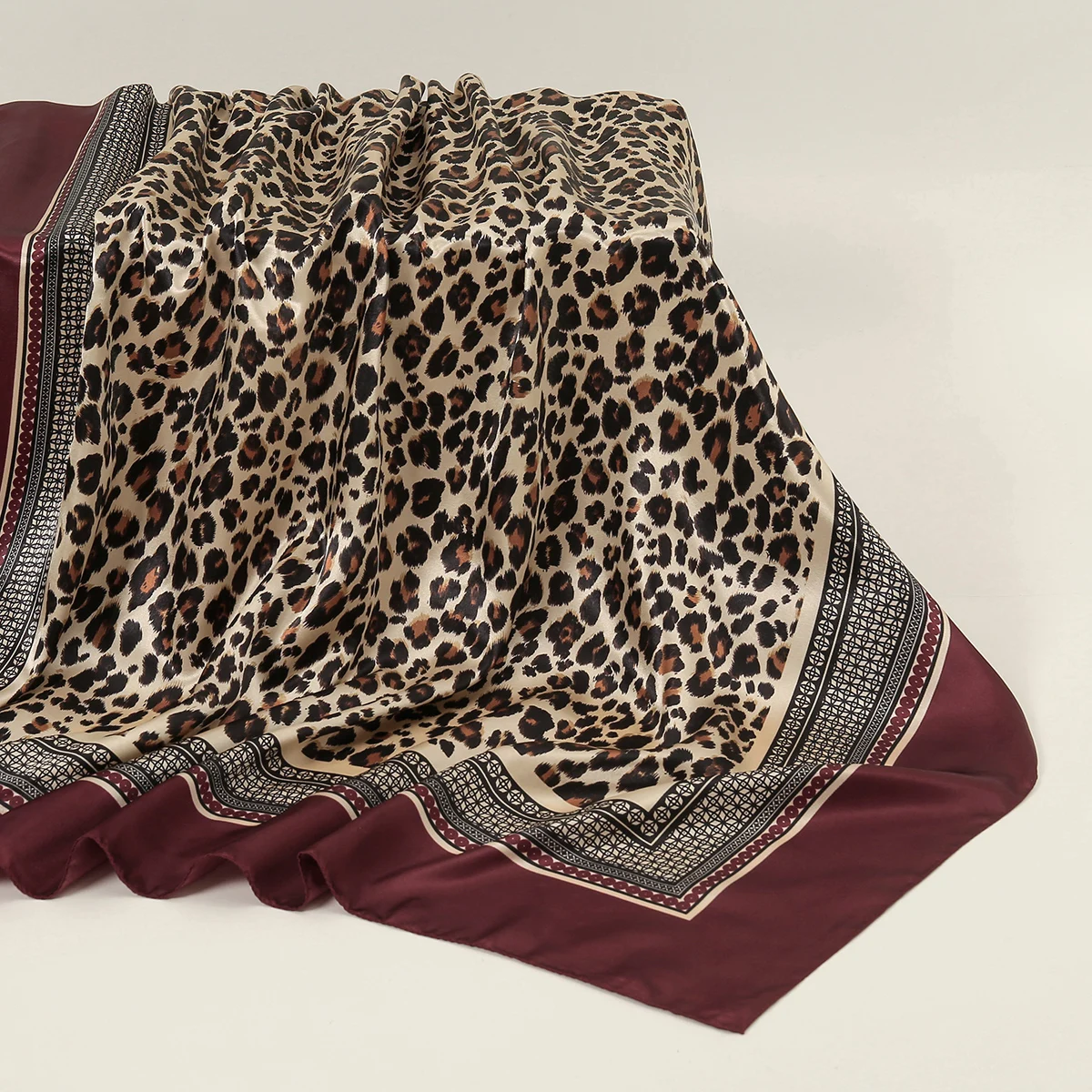90cm Leopard Print Square Scarf Satin Silk Headband Muslim Woman Hijab Lady Fashion Hairwrap Rock Style Headscarf Islim Turban 2