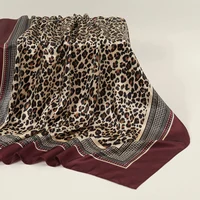 90cm Leopard Print Square Scarf Satin Silk Headband Muslim Woman Hijab Lady Fashion Hairwrap Rock Style Headscarf Islim Turban 2