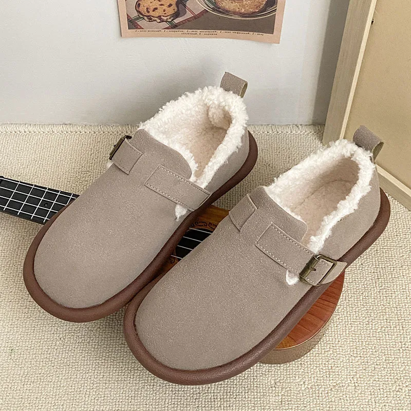 Women Shoes Thick Soled Cotton Board Shoes Autumn/Winter Plush Casual Sports Buckle Strap Round Toe Warm Women Shoes 24-118