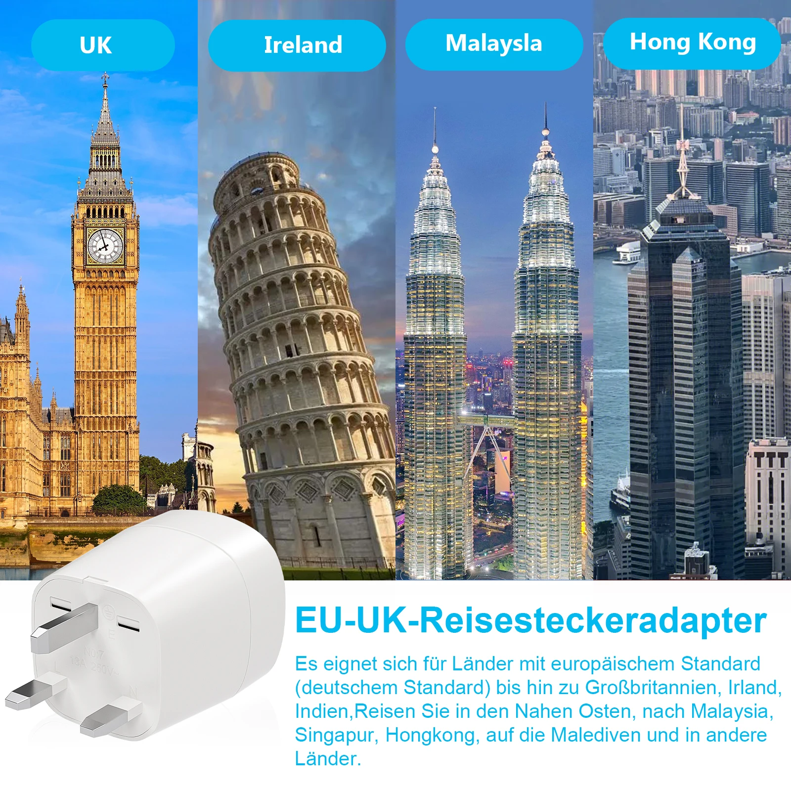EU To UK Plug Adapter 2pcs England Travel Plug European to UK Power Converter Adapter Wall Socket for England Ireland