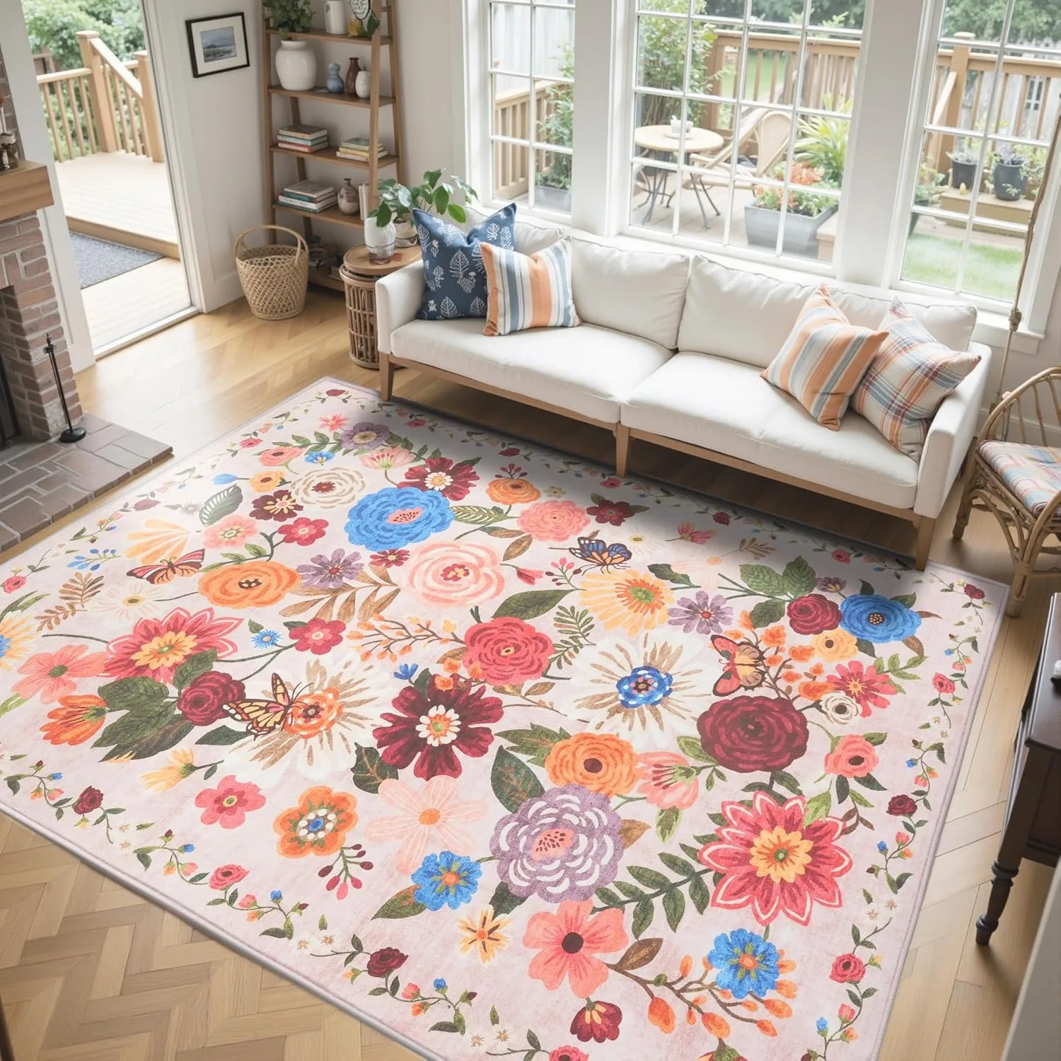 Pink Living Room Carpet Machine Washable Non-slip Wear-resistant Bedroom Rug Floral Print Cloakroom Plush Mats 러그 Ковер Alfombra