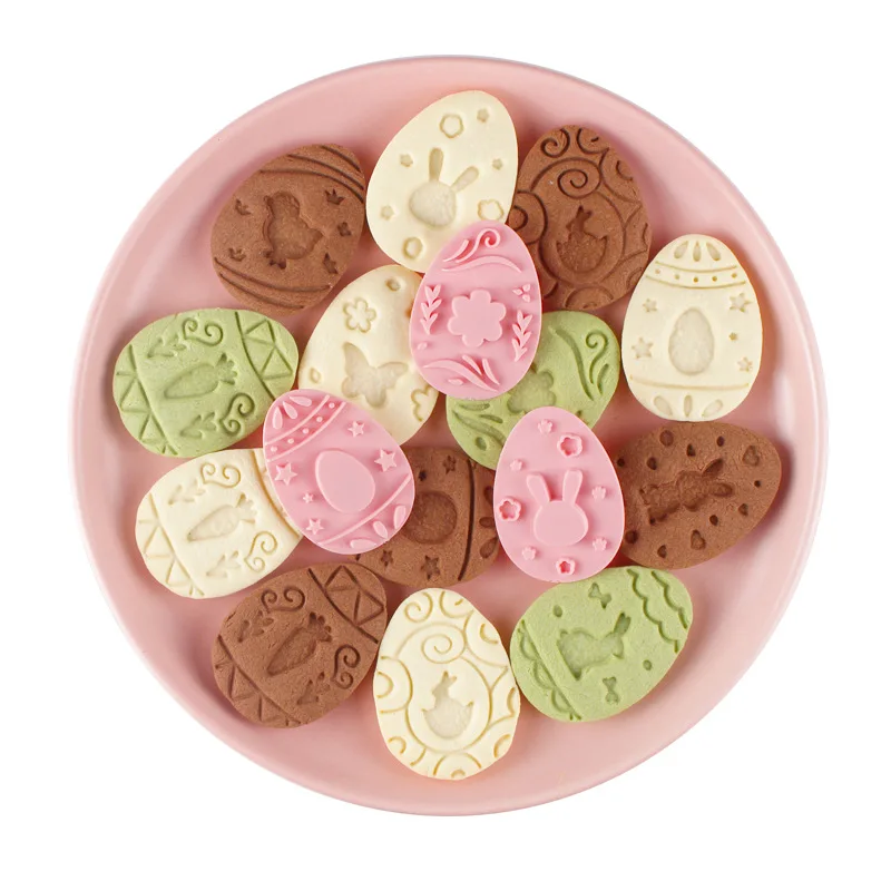 9Pcs/set Easter Plastic Cookie Cutter Rabbit Egg Biscuit Cutter and Embossers Stamp Baking Tools Easter Party DIY Decoration