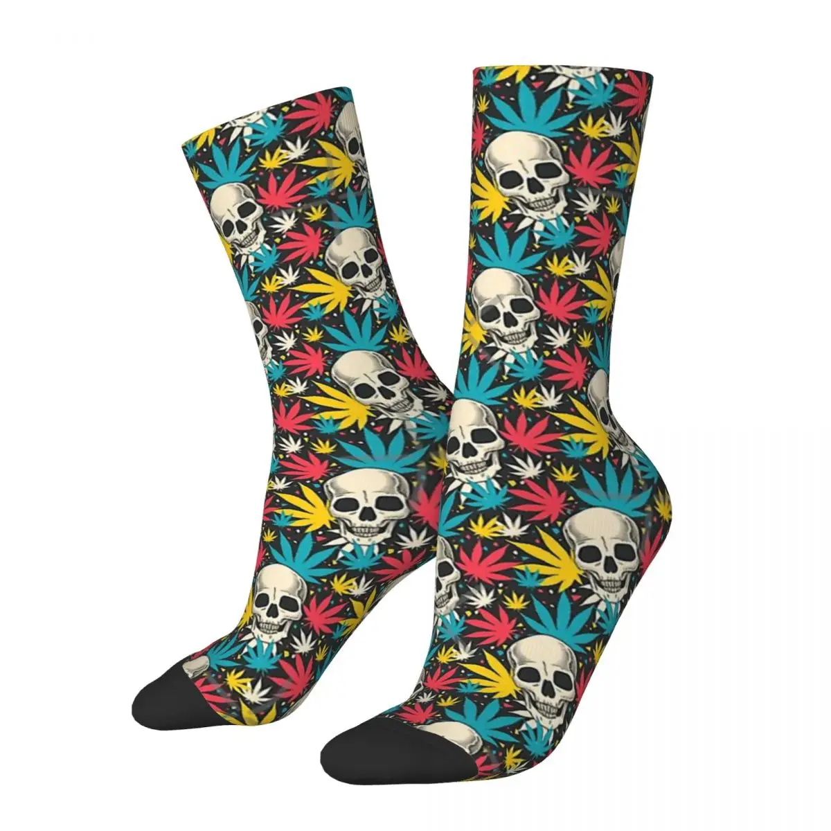 

Crazy Sock for Men SKULL PATTERN DESIGN Vintage Cannabis Leaf Plant Marijuana Weed Pattern Printed Crew Sock Novelty Gift